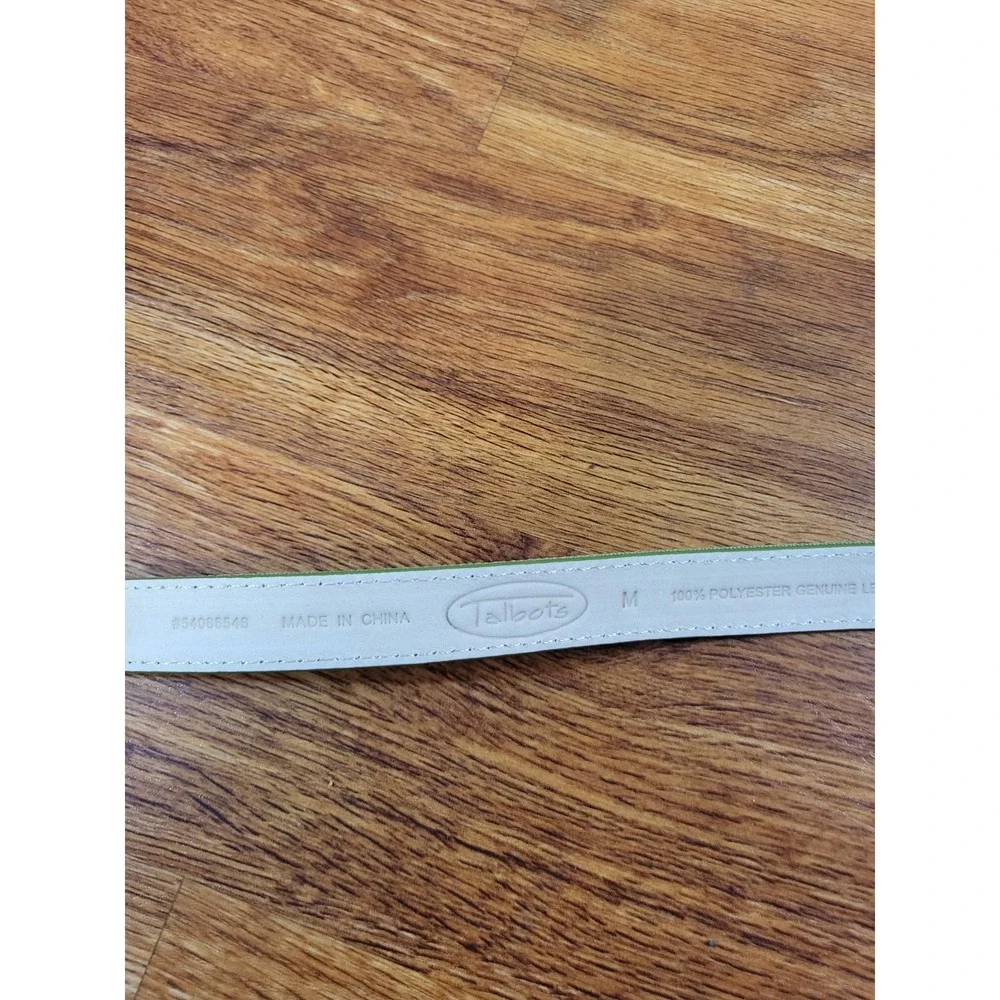 Talbots Size M Green Leather Rhinestone Belt - Picture 4 of 4